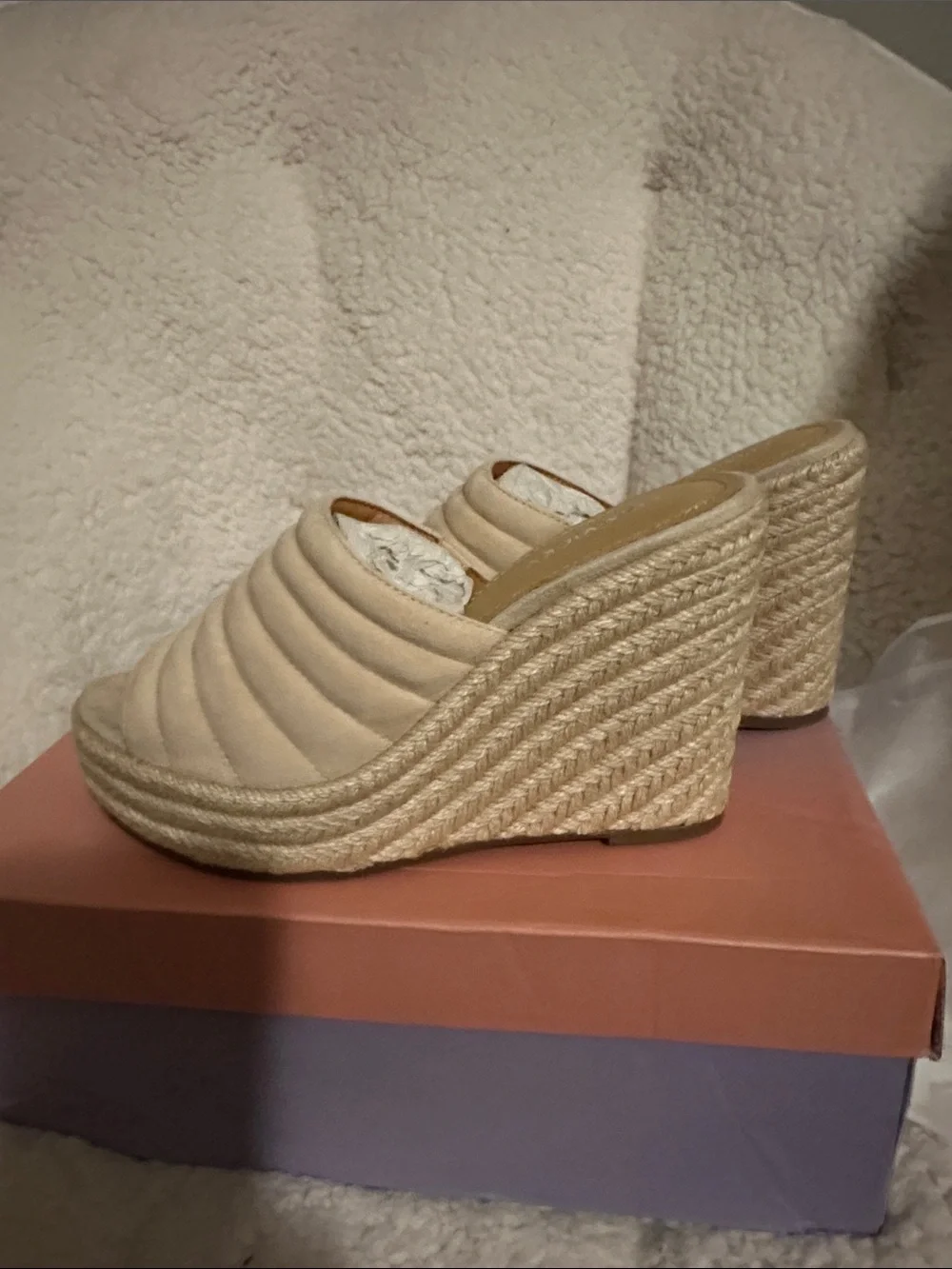 Lisa Vicky Women's Cream Quilted Espadrille Wedge Slide
